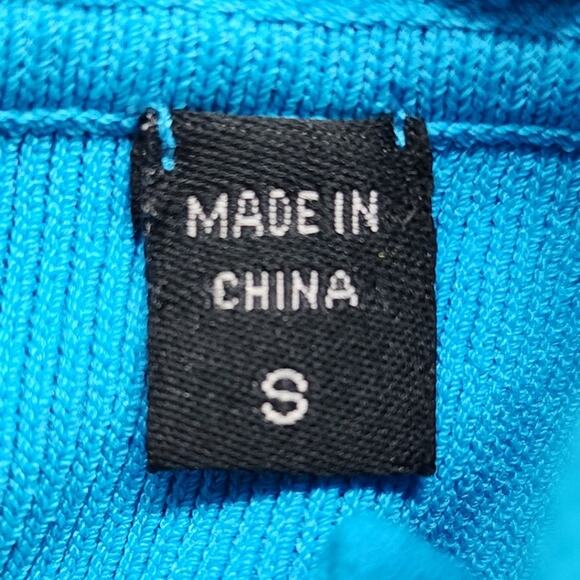 Vintage Lilli Rubin Top Womens S Blue Off Shoulder Smocked Stretch Knit Coquette - Picture 4 of 9